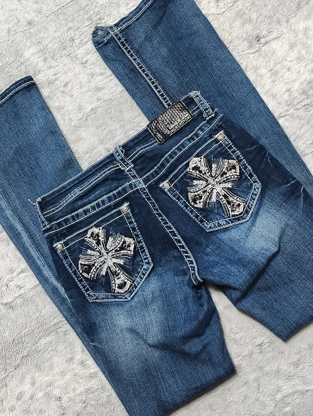 Grace in LA  Embellished Dark Boot Cut Jeans Women's 26 Mcbling Y2K Retro 2000